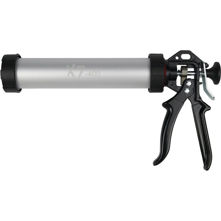 IRION Kartuschenpistole X7-400, Alurohrpresse für 400ml Kartuschen und Beutel, gummierter Griff, schwarz/alu