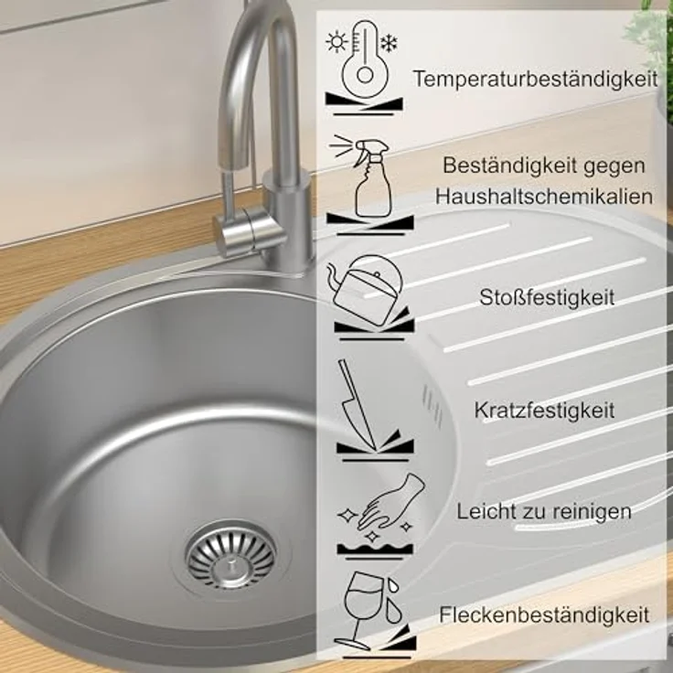 Quadron Einbeckenspüle TOM, Edelstahl Spüle 45 cm in Satin, Einzelbecken mit Abfluss, geeignet für Küchenunterschränke ab 45 cm, hygienisch und pflegeleicht – Bild 3