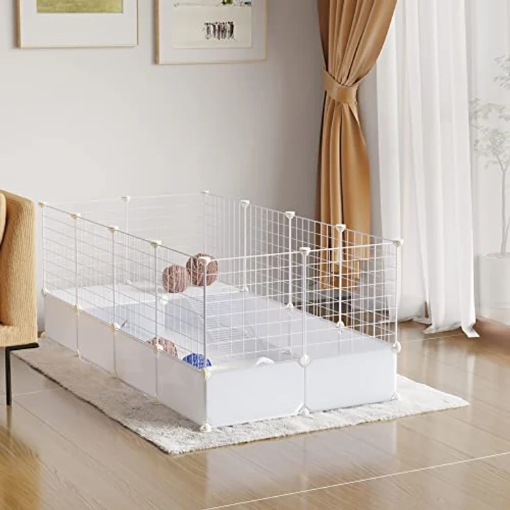 EUGAD Freigehege für Kaninchen, Freilaufgehege Kaninchen, Meerschweinchen Gehege, Weiß BHT 142x53x71cm – Bild 2