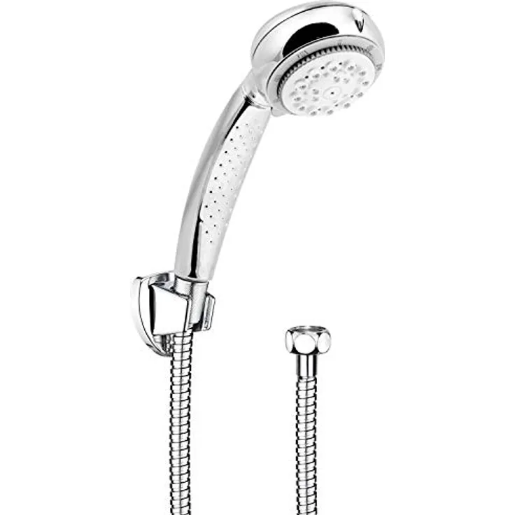 Cornat Brause-Set "Carballo" - Handbrause 75 mm - 8 Strahlarten: Normal-, ECO-, Soft und Massagestrahl- Anti-Kalk und Wasserspareinsatz- 150 cm Brauseschlauch / Set für Dusche und Badewanne / SA330695