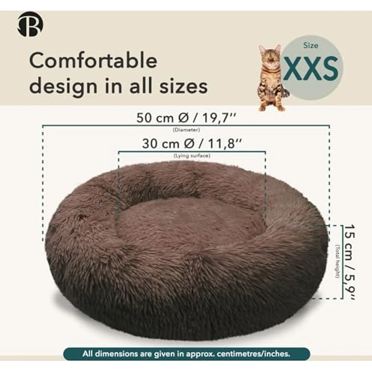 bluzelle Hundebett 50cm rund Donut Kissen Plüsch, rutschfest & waschbar, Coffee – Bild 5