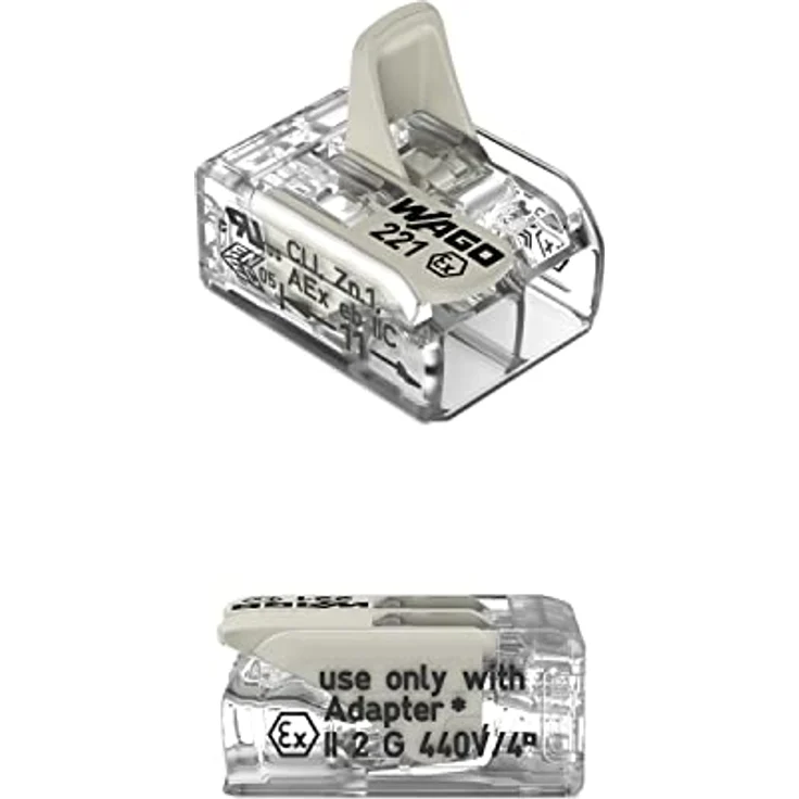 WAGO 221-482 Verbindungsklemme, flexibel für Leiterquerschnitte 0,20-4mm², 2 Polig, transparent/weiß, mit Hebel – Bild 2