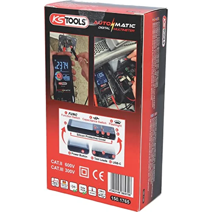 KS Tools 150.1765 Automatik Digital-Multimeter inkl. Prüfspitzen, Rot-schwarz – Bild 4