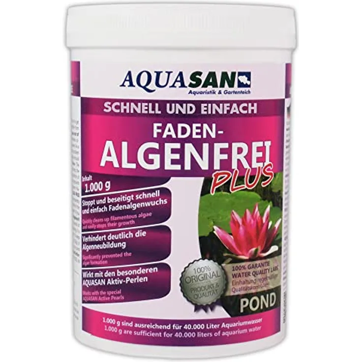AQUASAN Gartenteich Faden-Algenfrei Plus (Beseitigt schnell und stoppt Fadenalgen im Teich. Der Fadenalgen-Entferner, Fadenalgen-Vernichter, Fadenalgen-Mittel), Inhalt:1 kg