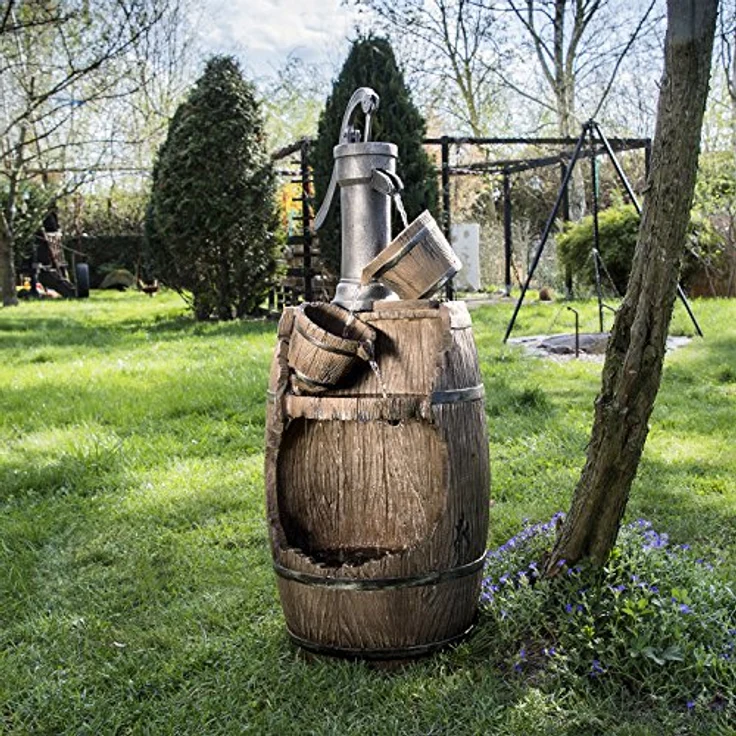 Köhko® Dölitz 13014 Gartenbrunnen mit Regenfalleffekt, Wasserspiel aus Kunststein mit LED-Beleuchtung, 33 x 33 x 85 cm – Bild 2