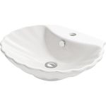 NEG Waschbecken Uno38A (Muschel-Form/oval) Aufsatz-Waschschale/Waschtisch (weiß) mit geschwungenem Rand und Nano-Beschichtung