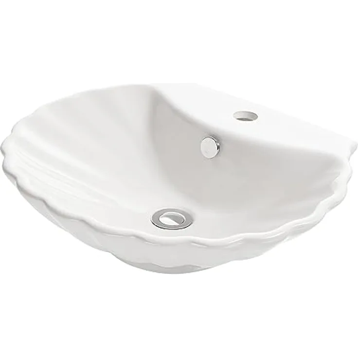 NEG Waschbecken Uno38A (Muschel-Form/oval) Aufsatz-Waschschale/Waschtisch (weiß) mit geschwungenem Rand und Nano-Beschichtung