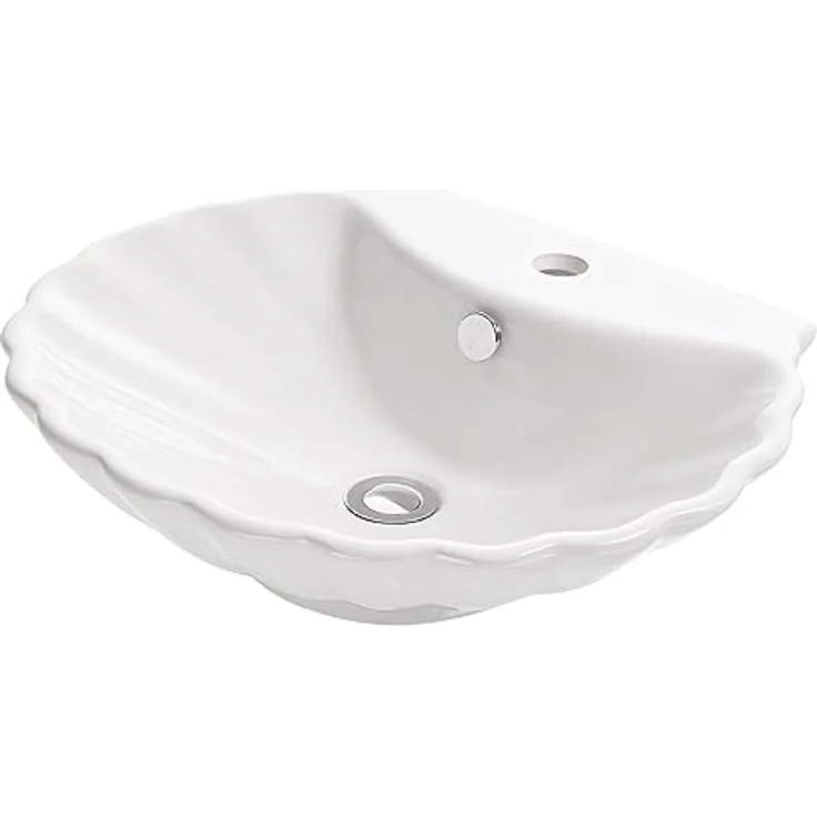 NEG Waschbecken Uno38A (Muschel-Form/oval) Aufsatz-Waschschale/Waschtisch (weiß) mit geschwungenem Rand und Nano-Beschichtung – Bild 1