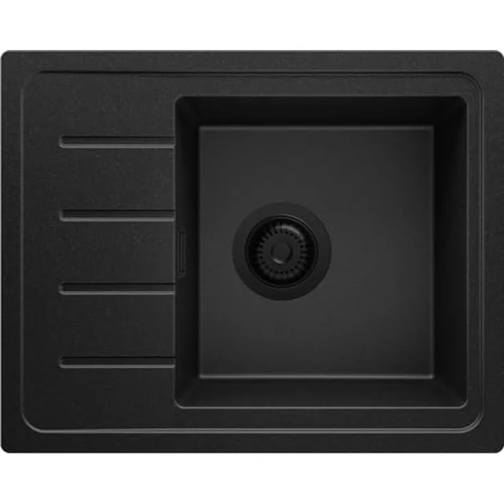 Primagran Spülbecken Alles Schwarz 55x44cm, Granitspüle mit 1 Becken + Ablauf-Set, Küchenspüle ab 45er Unterschrank - Kopenhagen Easy, 35 Jahre Herstellergarantie