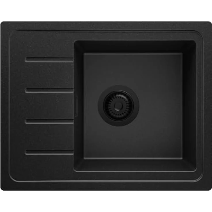 Primagran Spülbecken Alles Schwarz 55x44cm, Granitspüle mit 1 Becken + Ablauf-Set, Küchenspüle ab 45er Unterschrank - Kopenhagen Easy, 35 Jahre Herstellergarantie – Bild 1