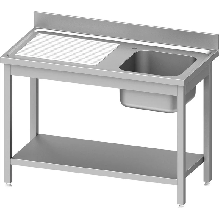 Stalgast Spültisch T 600, 1000x600x850 mm, Edelstahl mit Grundboden, ein Becken rechts, Aufkantung für Selbstmontage