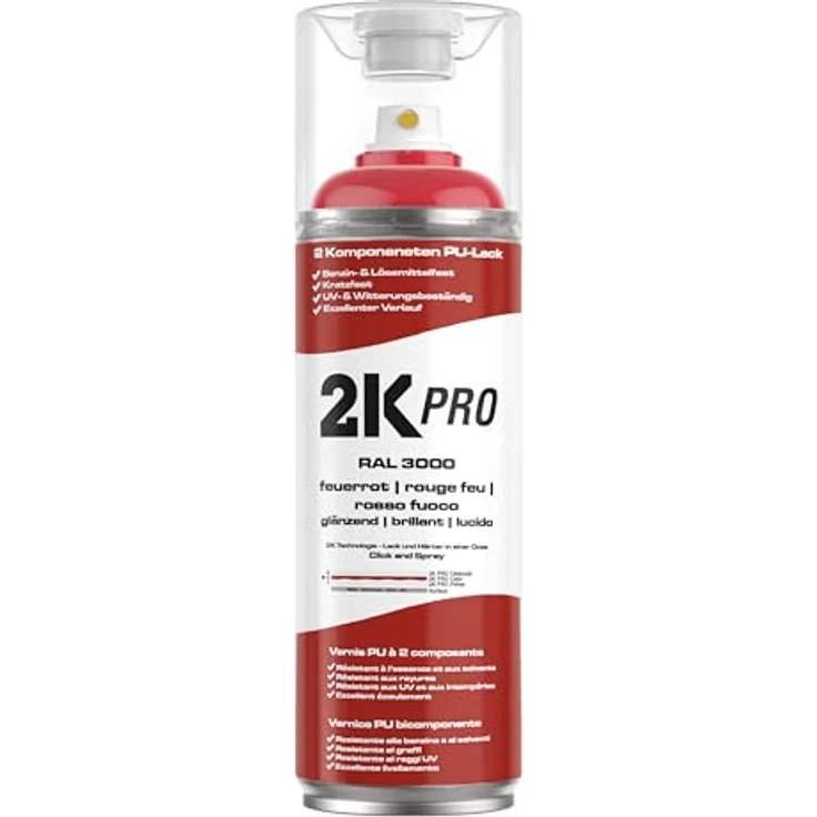 2K PRO 2K Spraydose 400ml, Schnelltrocknender 2 Komponenten Sprühlack, UV-Beständig, Stoss- und Kratzfest, RAL3000 - Feuerrot Glanz – Bild 1