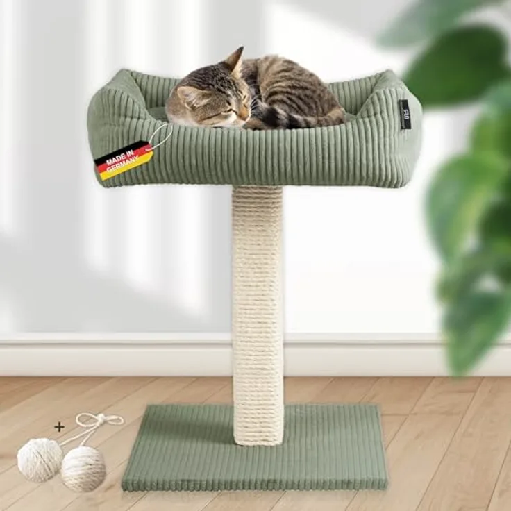 Rohrschneider Kratzbaum Katzenbaum Wolly breiter Kratzstamm mit Katzenbett Cordstoff, Made in Germany, versch. Farben