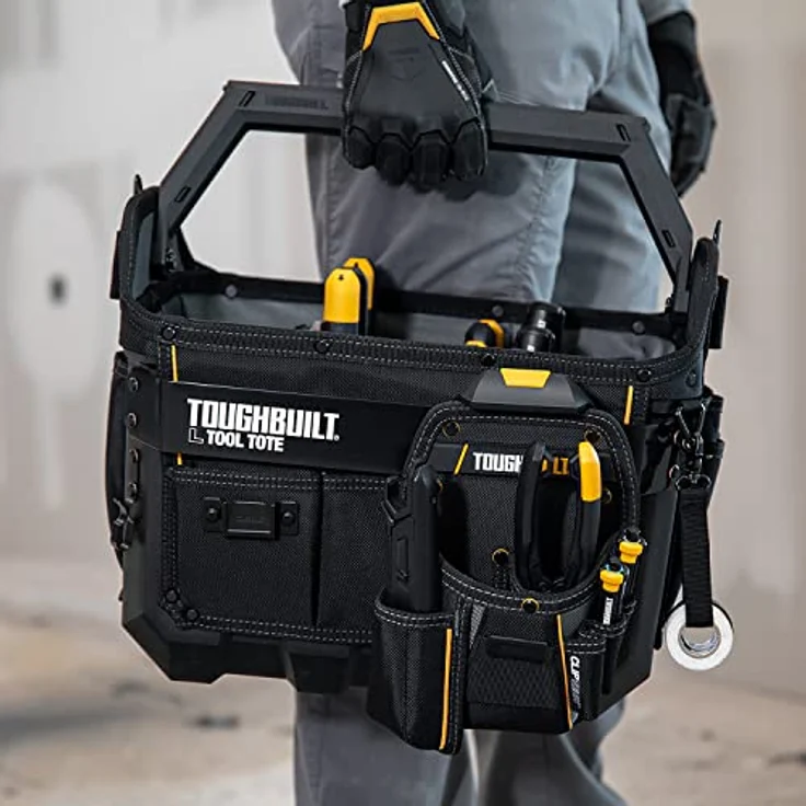 ToughBuilt Large Tool Tote, strapazierfähige Werkzeugtasche mit Hartschalenkonstruktion, wasserdichtem Boden und flexiblen Außentaschen – Bild 8