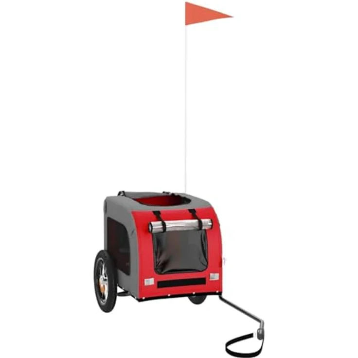 vidaXL Hunde-Transportbox Fahrradanhänger, rot und grau, Oxford-Gewebe, Eisen, 124 x 53 x 53 cm, max. Belastbarkeit 30 kg – Bild 4