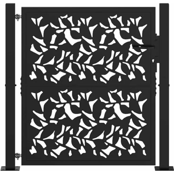 vidaXL Gartentor Schwarz 105x105 cm Stahl Blatt-Design, Abschließbar mit 3 Schlüsseln – Bild 4