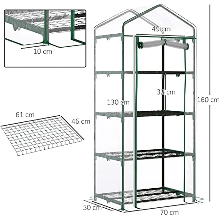 Outsunny Folien Gewächshaus Treibhaus Tomatenhaus Pflanzenhaus Frühbeet 4 Regalfächer Grün 70 x 50 x 160 cm – Bild 3