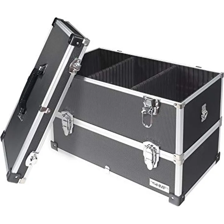 HMF 14660-02 Alu Werkzeugkoffer leer, 2 Etagen, 44 x 32,5 x 24 cm, schwarz