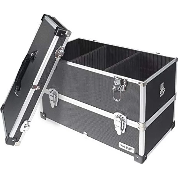 HMF 14660-02 Alu Werkzeugkoffer leer, 2 Etagen, 44 x 32,5 x 24 cm, schwarz – Bild 1