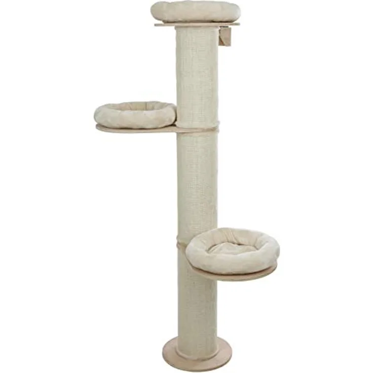 Kerbl Kratzbaum „Dolomit Tower“ für Katzen, 3x Liegefläche, 3x Sisalsäule zum Kratzen, inkl. Wandhalterung, 187 cm Höhe, Bis 10 kg, Beige