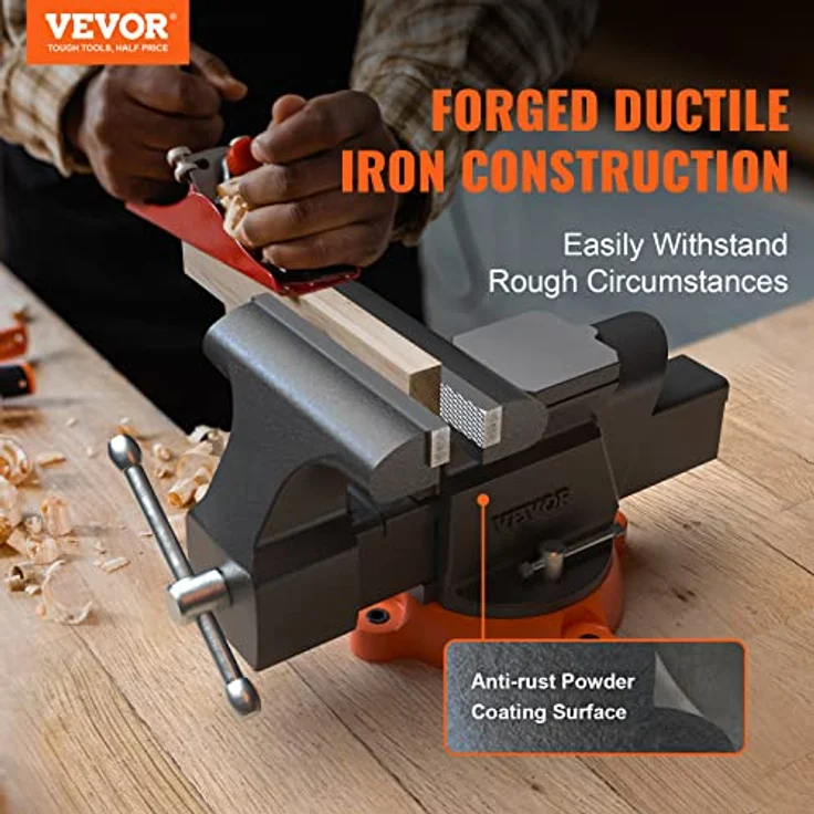 VEVOR 15,2cm Schraubstock 360° Drehbar Sphäroguss Werkbankschraubstock 7,3x8cm Amboss Schraubstock 15cm Backenöffnung Parallelschraubstock U-förmige Führungsstange zum Schärfen Schleifen Schneiden – Bild 2