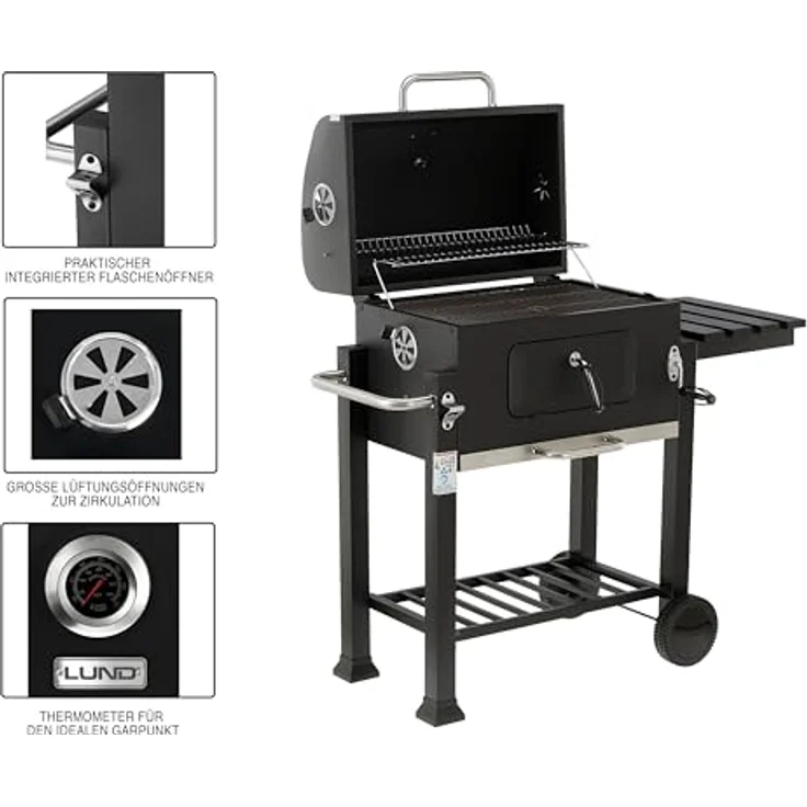 TRIZERATOP Deluxe Holzkohlegrill 54x37 cm, mobiler Grill mit Gusseisenrost und integrierter Temperaturregelung – Bild 6