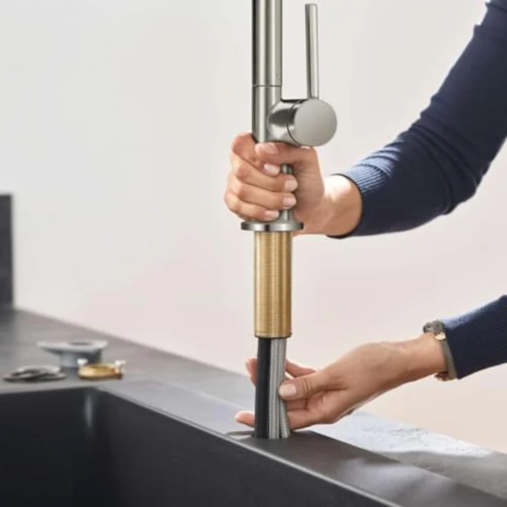 hansgrohe Talis M54 Küchenarmatur, Einhebelmischer mit Ausziehauslauf und Edelstahl Finish, ComfortZone 210, Schwenkbereich 360° – Bild 4