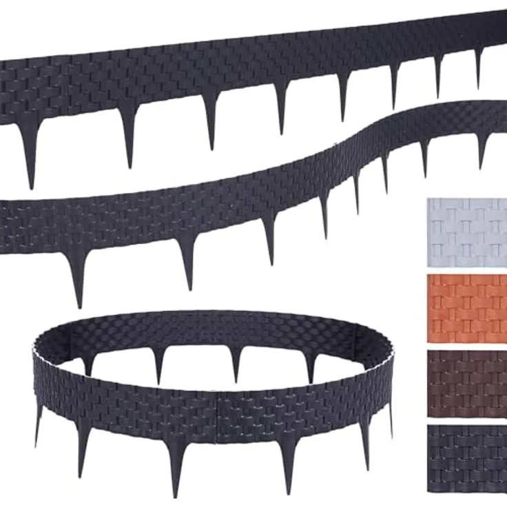 BooGardi Rasenkante Kunststoff Rattanoptik 4 Farben 80cm x 9,5cm 5er/10er/20er Set · Anthrazit 5er Set · Flexible Beeteinfassung · Beetumrandung Garten · Mähkante Raseneinfassung
