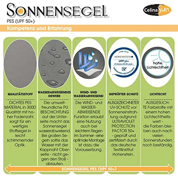 CelinaSun Sonnensegel PES Dreieck rechtwinklig 2,5x2,5x3,5m hell grau UPF 50+ Premium Sonnenschutz inkl Befestigungsseile – Bild 3