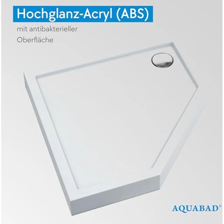 Aquabad® Duschwanne ULTIMA, Fünfeck, Acryl, inkl. Ablaufgarnitur Alcadrain A49CR, 80x80 cm, Weiß – Bild 4