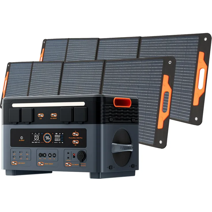 OSCAL PowerMax 2400Pro, Tragbare Powerstation mit 2400W/2016Wh, Microinverter + 2*OSCAL PM200Plus 200W Faltbare Solarpanels, robuste mobile Solaranlage
