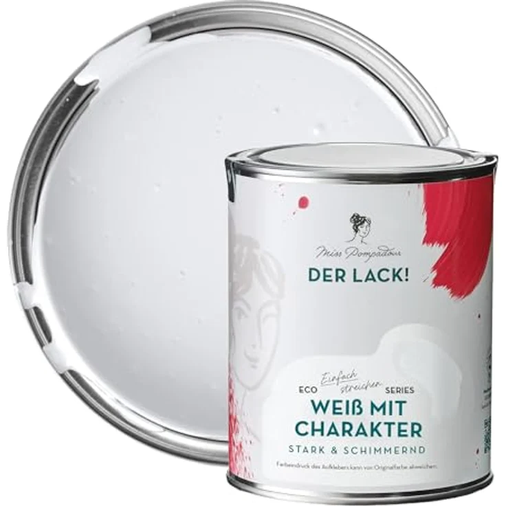 MissPompadour Holzfarbe Weiß mit Charakter, 1L Seidenmatte Möbelfarbe für Innen & Außen, hohe Deckkraft, witterungsbeständig – Bild 1