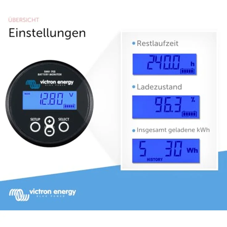 Victron Energy BMV-702 Batteriemonitor schwarz, Multifunktionsgerät mit zusätzlichem Spannungseingang und Restlaufanzeige – Bild 6