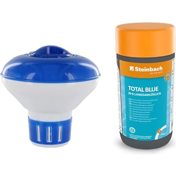 Steinbach Dosierschwimmer Starter Kit inkl. Total Blue, langsamlösliche Chlor Tabletten, 12,5 cm Ø, für sauberes und kristallklares Poolwasser – Bild 1