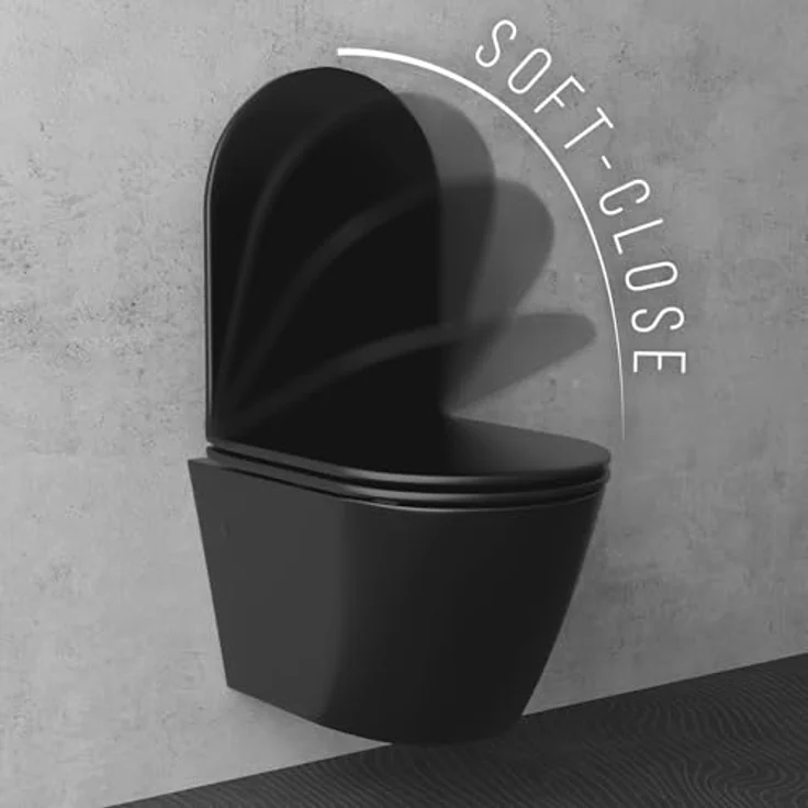 Alpenberger Tiefspül-WC Wand WC Spülrandlos - Hänge WC mit WC Sitz mit Absenkautomatik, Wand Montage, Abgang waagerecht, WC Becken Schwarz mit Nano, WC Schwarz Matt Spülrandlos - Schwarzes Klo – Bild 6