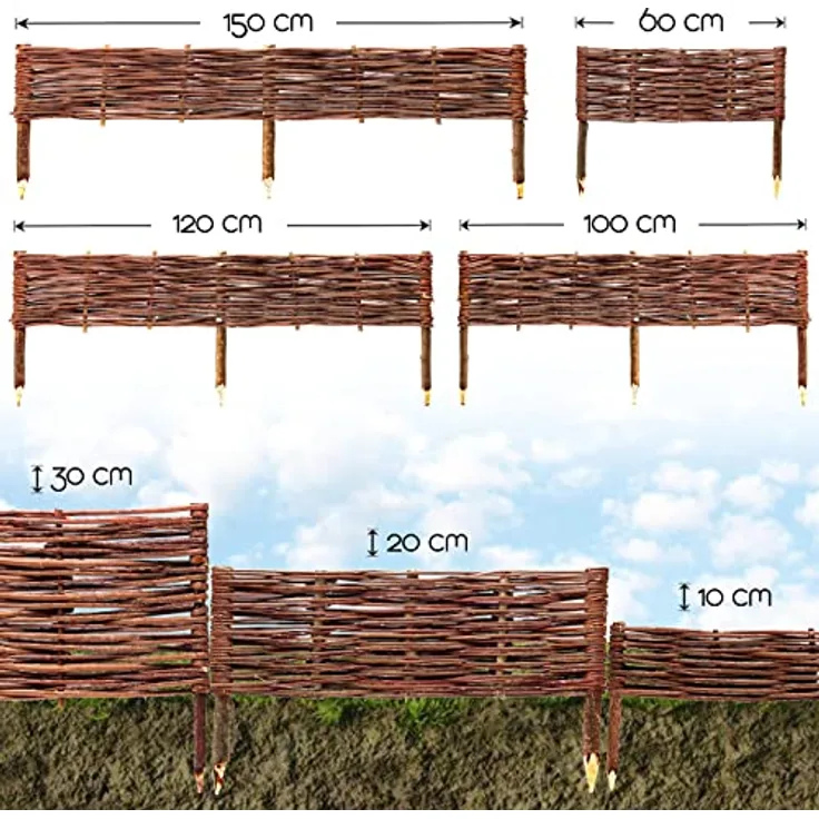 BooGardi Beetbegrenzung aus Weide · in vielen Größen · 10 cm x 60 cm Einzelnes Element · Garten Steckzaun zur Beetumrandung · Rasenkante aus Weidengeflecht - Preisvergleich