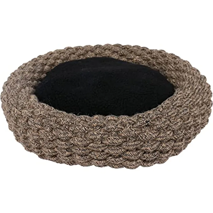 `
    Duvoplus Runder Espresso-Korb Siesta L 64 x 64 x 13 cm schwarz/braun aus Baumwollseil mit weichem Kissen Ruheplatz für Katzen und kleine Hunde optimaler`