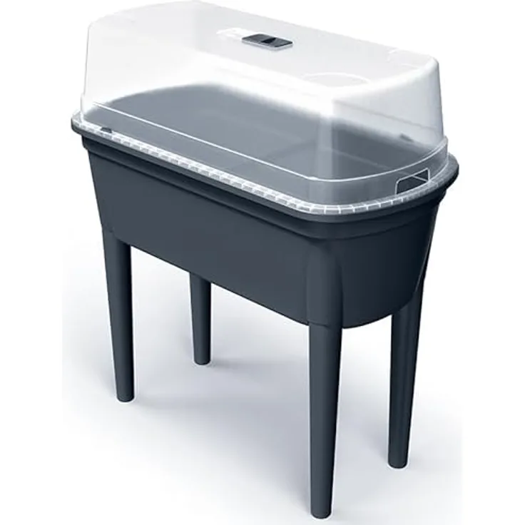 Prosperplast Hochbeet Frühbeet Bloomo mit abnehmbaren Beinen und Deckel 78 x 82 x 37 cm, aus robustem Kunststoff, Anthrazit, für optimales Pflanzenwachstum