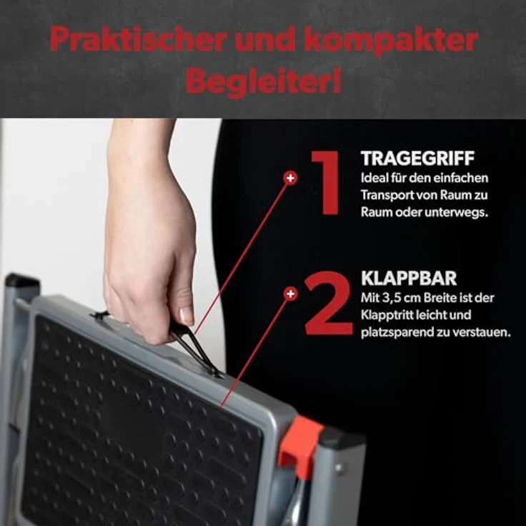 siwitec Mini-Klapptritt aus Stahl 2 Stufen Anthrazit | Kleine Trittleiter mit Anti-Rutsch-Matten | TÜV/GS Zertifiziert | 150 kg Traglast | Klappleiter – Bild 3