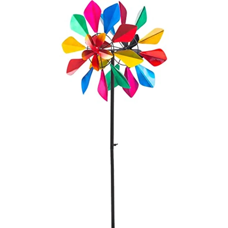 Kinetic Art Windspiel Metall Windrad Multi-Colored Flower, kugelgelagert mit Bodenanker, wetterfest und wartungsfrei, ideal für Terrasse und Garten – Bild 1