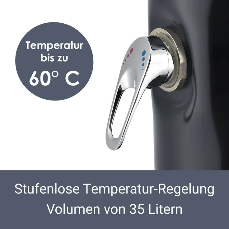 Juskys Solardusche Victoria 35 l Gartendusche mit Regendusche und Thermostat Schwarz Gartenschlauch Anbindung justierbare Duschkopf-Halterung – Bild 4