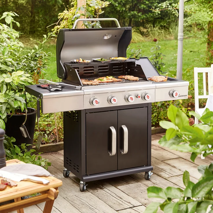 LANDMANN Gasgrill 12968 Triton 4.1 maxX schwarz, 4+1 Brenner, Maße 120 x 142 x 56,5 cm, Edelstahl, 15,5 kW, mit Infrarotbrenner – Bild 2