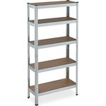 Schwerlastregal verzinkt, Traglast 875kg, 150x75x30 cm, 5 Böden, zum Stecken, Stahl, Lagerregal Keller, silber