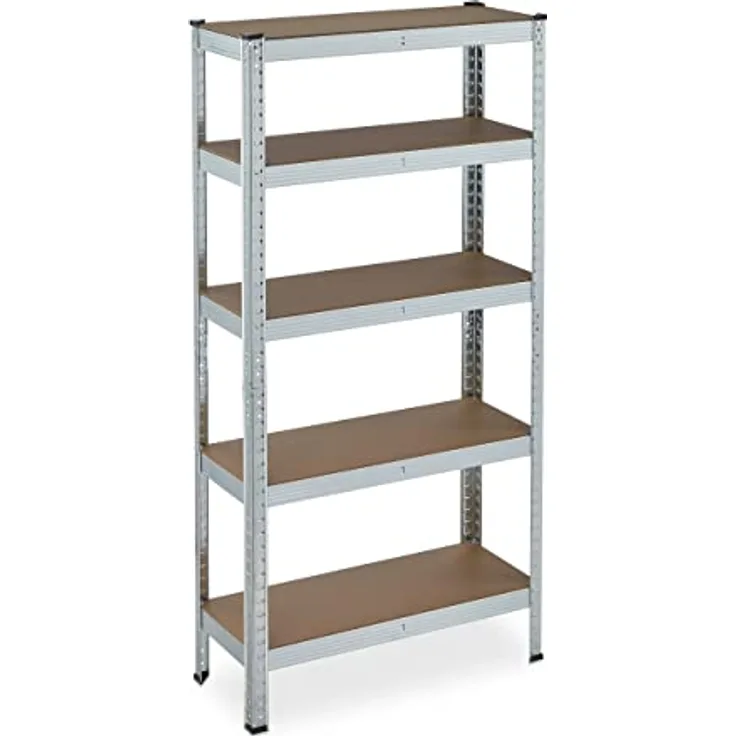 Schwerlastregal verzinkt, Traglast 875kg, 150x75x30 cm, 5 Böden, zum Stecken, Stahl, Lagerregal Keller, silber