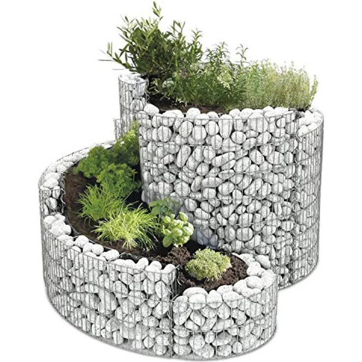 Bellissa Gabionen-Kräuterspirale rund 140x110x20-80 cm Maschenweite 25 x 100 mm silber Steinbedarf: ca. 340 kg Erdfüllmenge: ca. 450 l