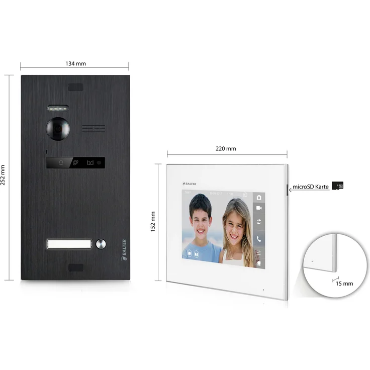 Video Türsprechanlage für 1 Familienhaus, 2x Monitore, Balter EVO Schwarz – Bild 6