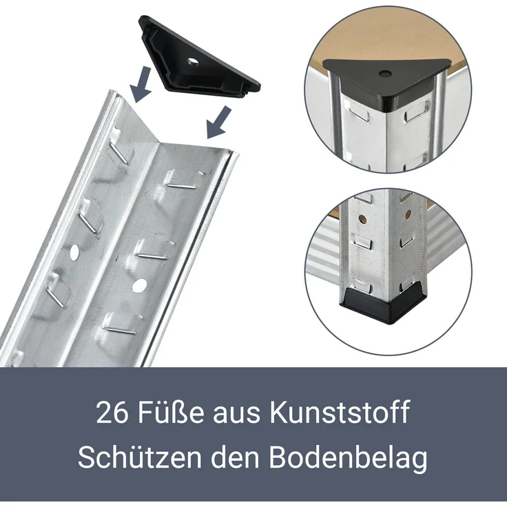 3er Metall Regalsystem Easy | 1 Eckregal & 2 Lagerregale | 12 MDF Holz Böden | 960 kg | verzinkt | Stecksystem | Schwerlastregal Steckregal | Juskys – Bild 8