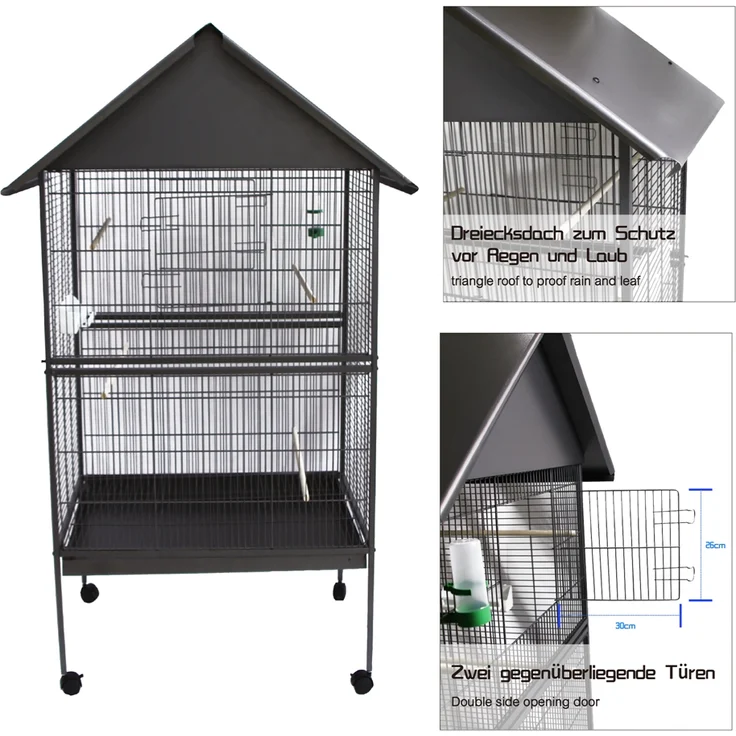 Mucola Vogelvoliere Grau XXL Voliere Vogelkäfig Vogelhaus – Bild 5
