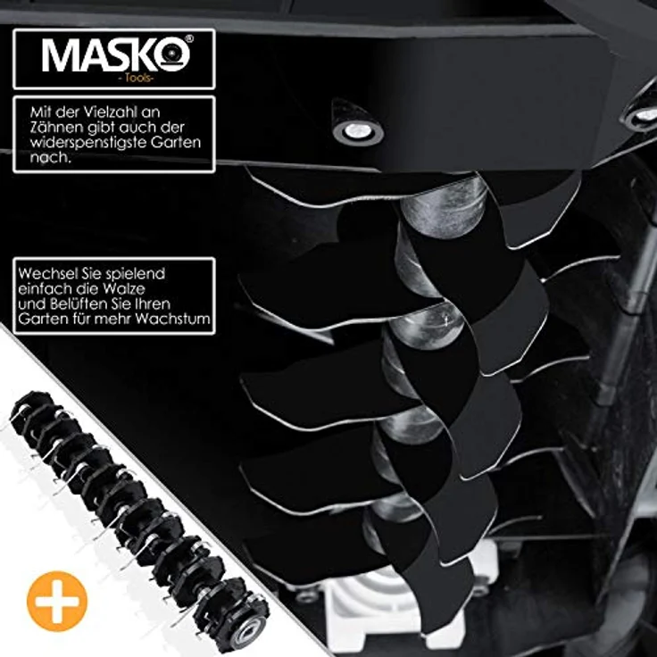 MASKO - Elektro 2in1 Vertikutierer Rasenlüfter 1800 Watt 40cm Arbeitsbreite 55L Fangkorb inkl. Lüfterwalze Lüfter Moosentferner, 5-stufige Arbeitstiefe einstellbar , höhenverstellbarer Holm Schwarz – Bild 4