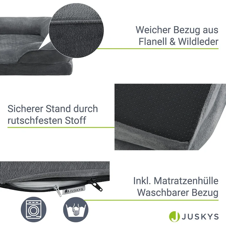 Juskys Hundebett Sheena L orthopädisch, waschbar & rutschfest – 89 x 63 x 18 cm – Hundesofa flauschig mittelgroße Hunde Grau – Haustierbett Hundesofa - Preisvergleich – Bild 5